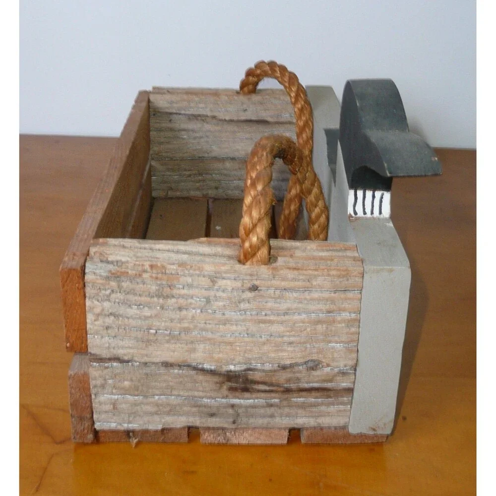 Rustic Hand Painted Wood Loon Bird Crate Box With Rope Handle Small Duck